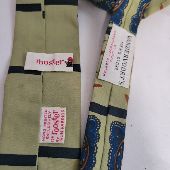 Vintage Rooster Hand Painted Square Tip Tie 1950's -60's Designer - Picture 3 of 3